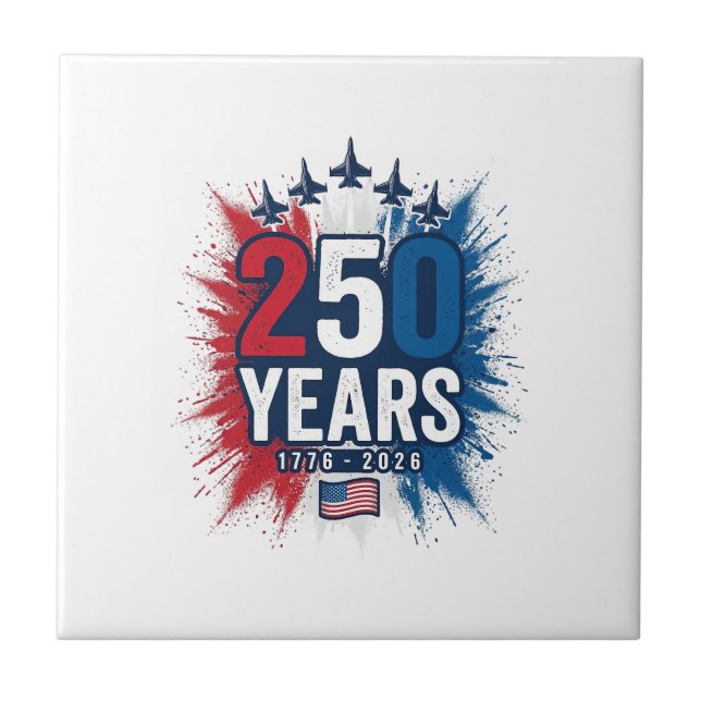 250 Years Patriotic Jets Anniversary Vector Design Ceramic Tile (Front)