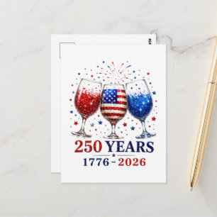 250 Years Patriotic Wine Glass Celebration Postcard