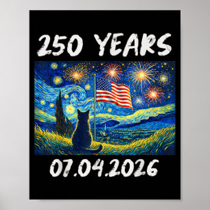 250 Years Starry Night Cat 4th of July 250th Poster