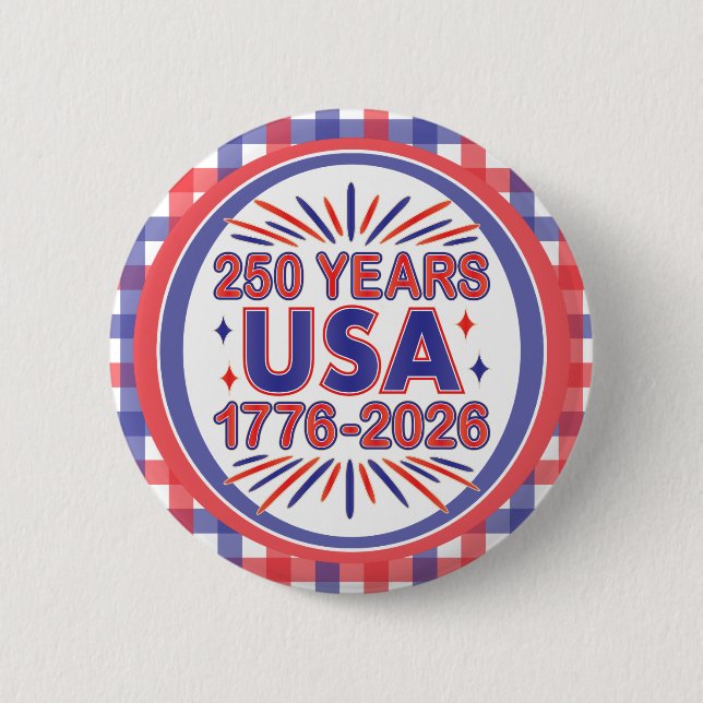 250 Years USA | 1776–2026 Semiquincentennial Button (Front)