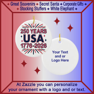 250 Years USA 1776–2026 Semiquincentennial Ceramic Ornament