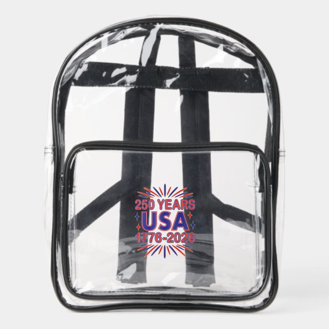 250 Years USA | 1776–2026 Semiquincentennial Clear Backpack (Front)