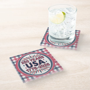 250 Years USA   1776–2026 Semiquincentennial Glass Coaster