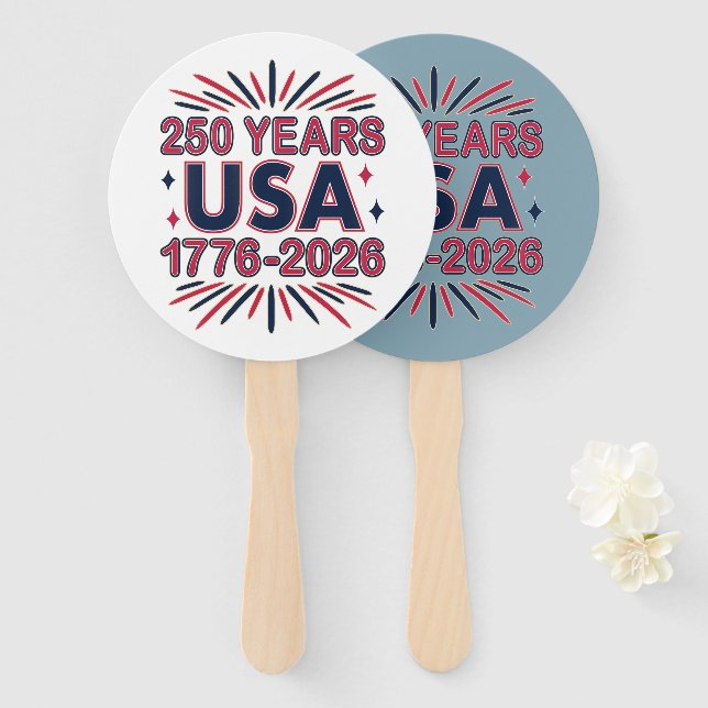 250 Years USA | 1776–2026 Semiquincentennial Hand Fan (Front and Back)