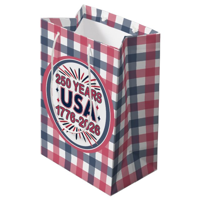250 Years USA | 1776–2026 Semiquincentennial Medium Gift Bag (Back Angled)
