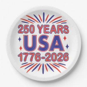 250 Years USA   1776–2026 Semiquincentennial Paper Plates