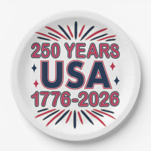 250 Years USA   1776–2026 Semiquincentennial Paper Plates