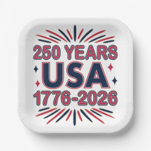 250 Years USA   1776–2026 Semiquincentennial Paper Plates