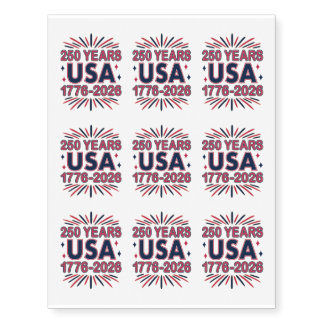 250 Years USA | 1776–2026 Semiquincentennial Temporary Tattoos