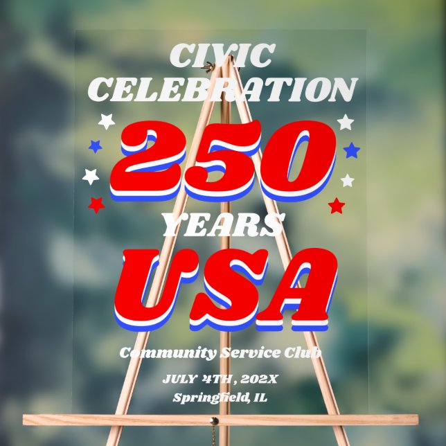 250 Years USA Civic Celebration Acrylic Sign (Neutral)