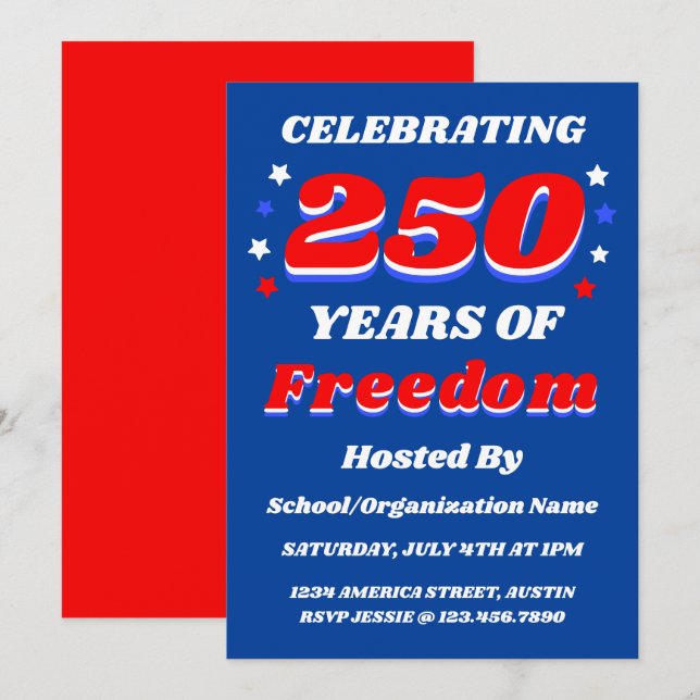 250 Years USA Editable Personalized Patriotic Invitation (Front/Back)