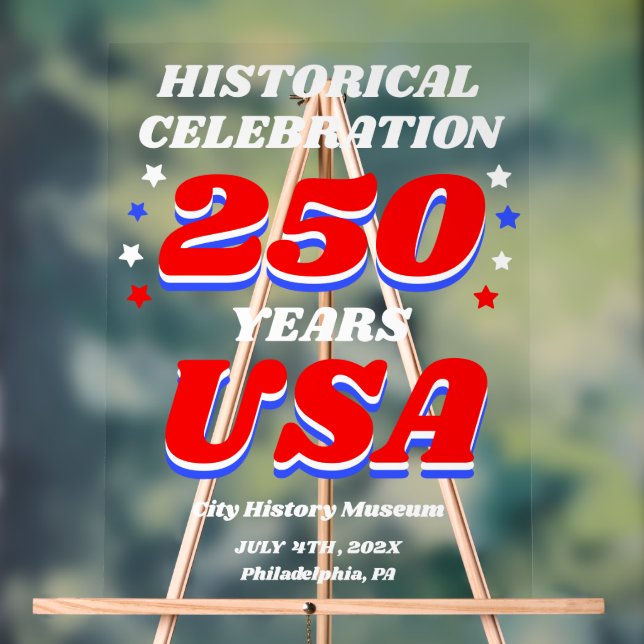 250 Years USA Historical Celebration Commemoration Acrylic Sign (Neutral)