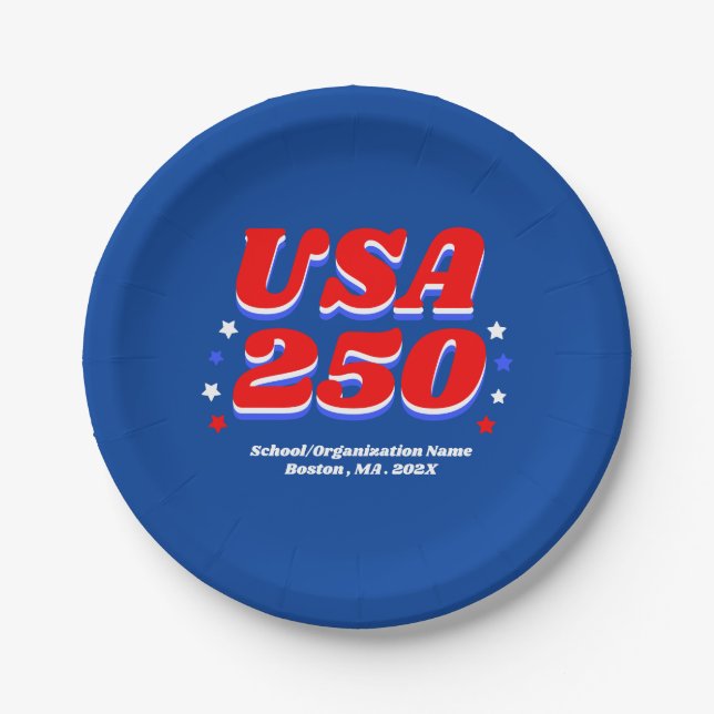 250 Years USA Party Custom Patriotic Paper Plates (Front)