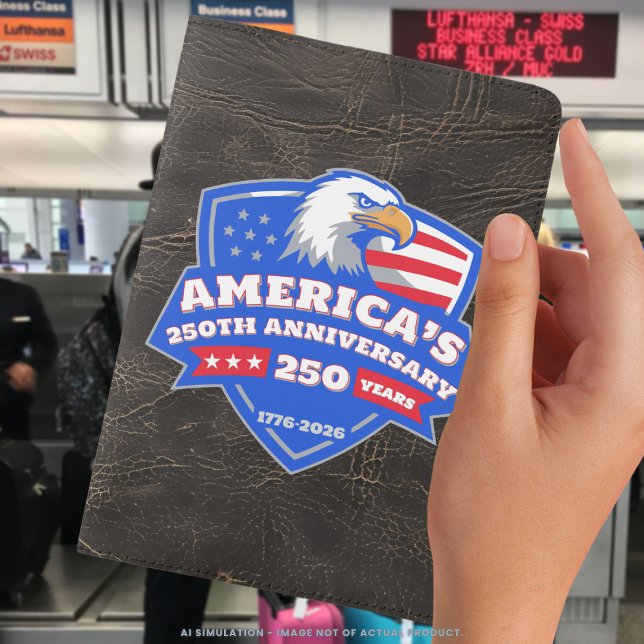 250 Years USA • Vintage Leather Look Eagle Shield Passport Holder (Creator Uploaded)