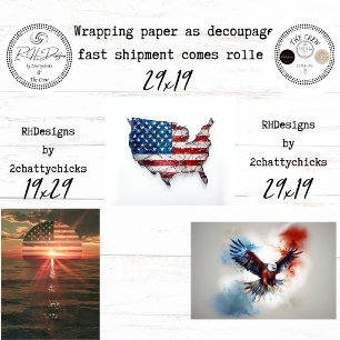 250th American Celebration Flag Eagle Decoupage Wrapping Paper Sheets