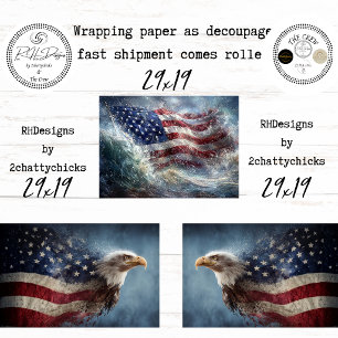 250th Americana Flag Eagle Celebration Decoupage  Wrapping Paper Sheets