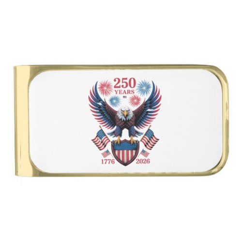 250th Anniversary 250 Years USA 1776 Gold Finish Money Clip