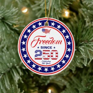 250th Anniversary 4th of July American Flag Ceramic Ornament