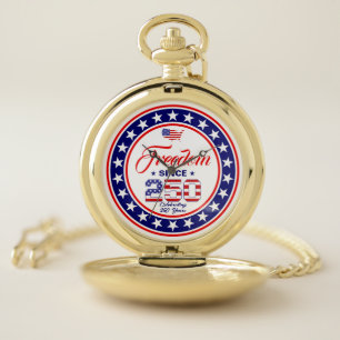250th Anniversary 4th of July American Flag Pocket Watch