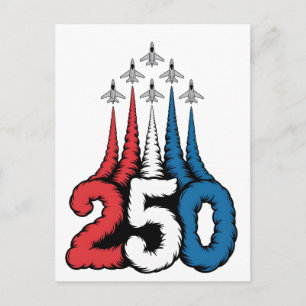 250th Anniversary 4th Of July Jet Patriotic   Holiday Postcard