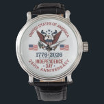250th Anniversary 4th of July – Vintage Patriotic  Watch<br><div class="desc">Celebrate America’s Quarter Millennial with this bold vintage-style 4th of July graphic, featuring a majestic bald eagle clutching the waving U.S. flag. Commemorating 250 years of freedom (1776–2026), this design honors Independence Day with classic Americana flair—perfect for patriotic shirts, party gear, or keepsake memorabilia. A standout choice for anyone looking...</div>