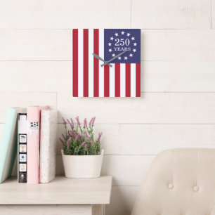 250th Anniversary America Patriotic USA Independen Square Wall Clock