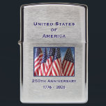 250th Anniversary Birthday USA Flag Zippo Lighter<br><div class="desc">250th Anniversary 1776 to 2026, United States of America, zippo lighter. A great milestone for the USA! Photo of American flags waving in the wind, and patriotic text make this a wonderful keepsake - America 250 - a once in a lifetime event! Great Christmas gift commemorative zippo lighter. All Rights...</div>