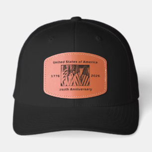 250th Anniversary Birthday USA Patriotic Black Leather Patch Hat
