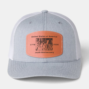 250th Anniversary Birthday USA Patriotic Gray Leather Patch Hat