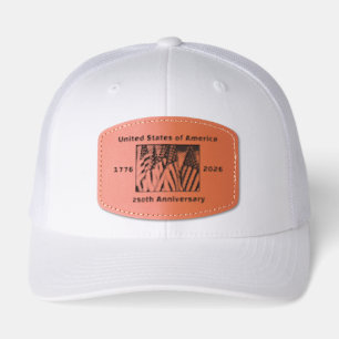 250th Anniversary Birthday USA Patriotic White  Leather Patch Hat
