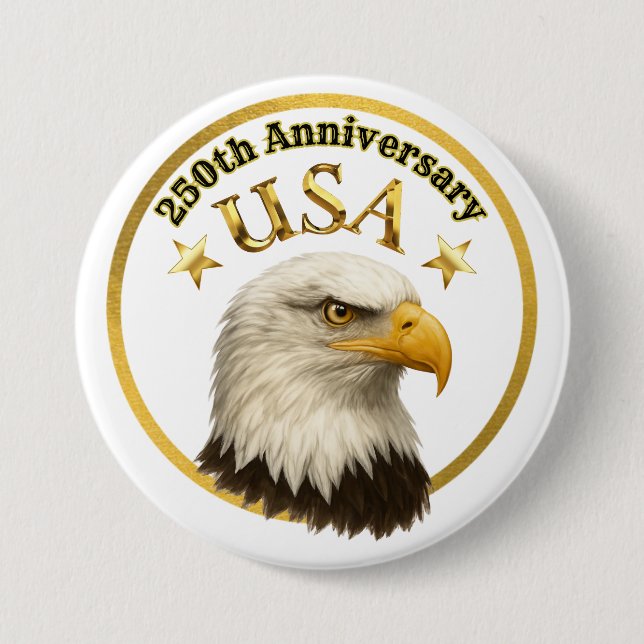 250th Anniversary of the USA Bald Eagle Gold Stars Button (Front)