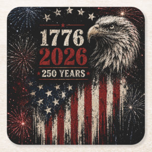 250th Anniversary Patriotic Eagle & Fireworks Square Paper Coaster