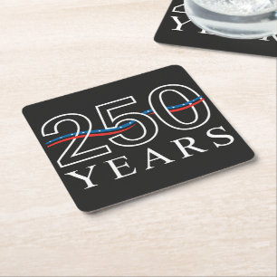 250th Anniversary USA 250 Year Patriotic Flag Wave Square Paper Coaster