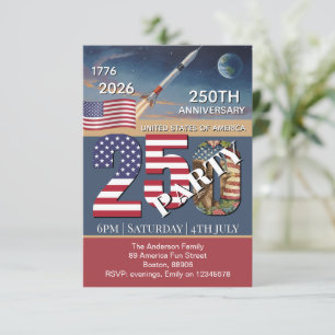 250th Anniversary USA, American Flag / Patriotic Invitation
