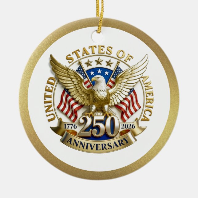 250th Anniversary USA Patriotic | 1776–2026 Ceramic Ornament (Front)