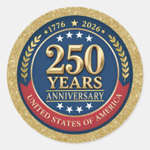 250th Anniversary USA Patriotic 1776–2026 Classic Round Sticker