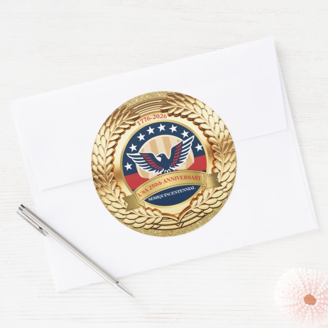 250th Anniversary USA Patriotic | 1776–2026 Classic Round Sticker (Envelope)