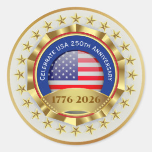 250th Anniversary USA Patriotic 1776–2026 Classic Round Sticker