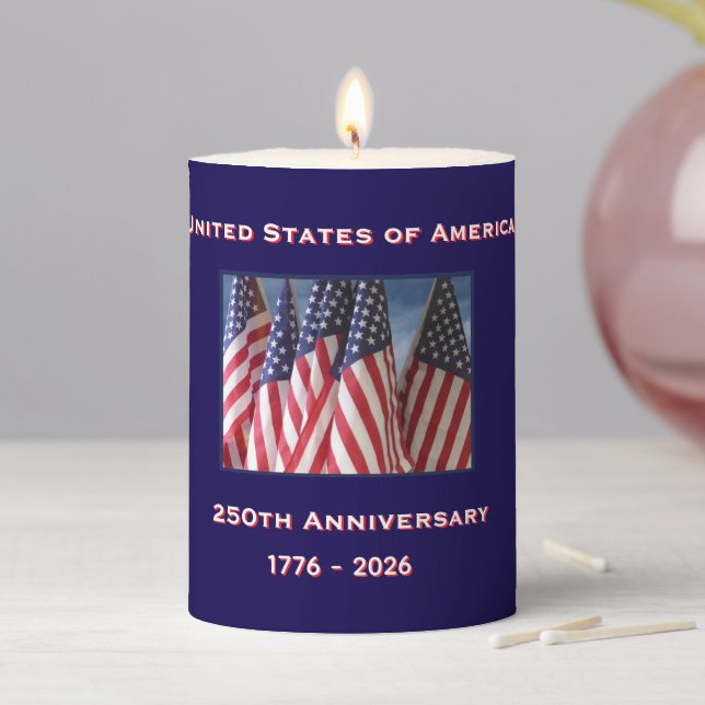 250th Anniversary USA Patriotic 4"  Pillar Candle (In Situ)