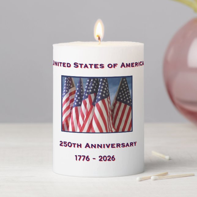250th Anniversary USA Patriotic 4"  Pillar Candle (In Situ)