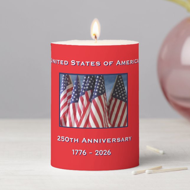 250th Anniversary USA Patriotic 4"  Pillar Candle (In Situ)