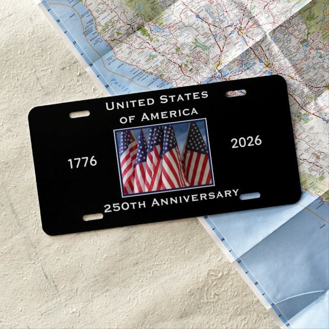 250th Anniversary USA Patriotic American Flag  License Plate (In Situ)