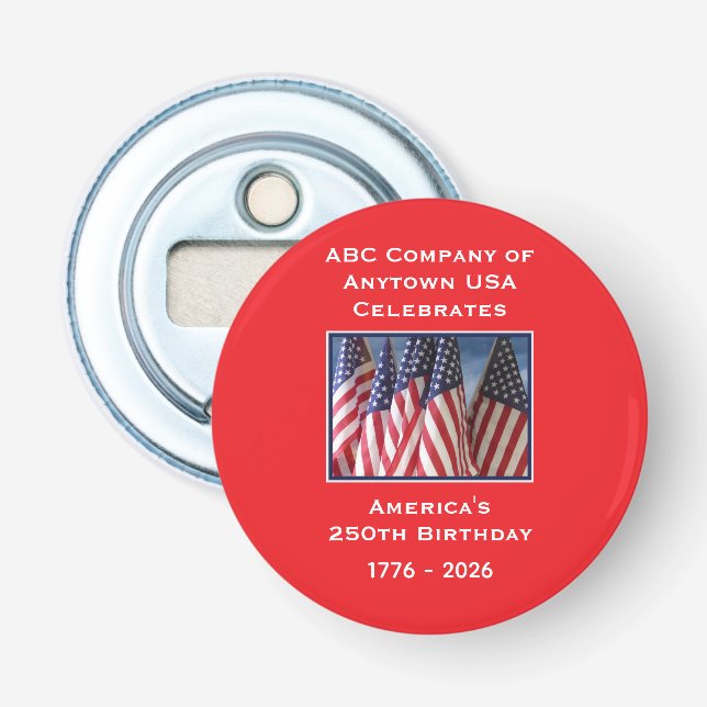 250th Anniversary USA Patriotic American Flags Bottle Opener (Front)