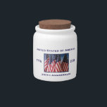 250th Anniversary USA Patriotic American Flags Can Candy Jar<br><div class="desc">250th Anniversary 1776 to 2026, United States of America, Candy Jar. A great milestone for the USA! Photo of American flags waving in the wind, and patriotic text make this a wonderful commemorative keepsake - a once in a lifetime event! Great gift for Birthday, Christmas, Independence Day, 4th of July,...</div>