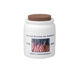 250th Anniversary USA Patriotic American Flags Can Candy Jar
