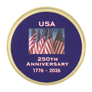 250th Anniversary USA Patriotic American Flags Gold Finish Lapel Pin