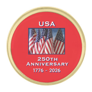250th Anniversary USA Patriotic American Flags Gold Finish Lapel Pin