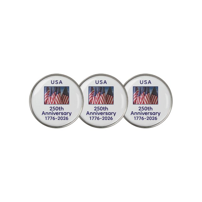 250th Anniversary USA Patriotic American Flags Golf Ball Marker (3 Up)