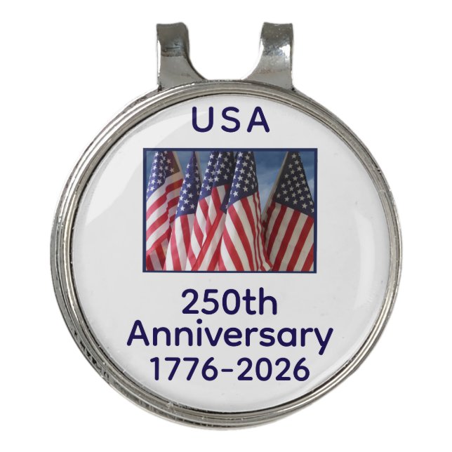 250th Anniversary USA Patriotic American Flags Golf Hat Clip (Front)