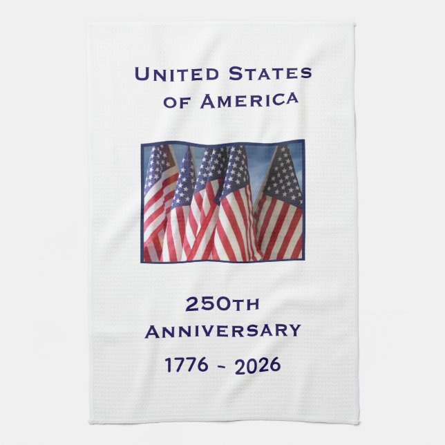 250th Anniversary USA Patriotic American Flags Kitchen Towel (Vertical)